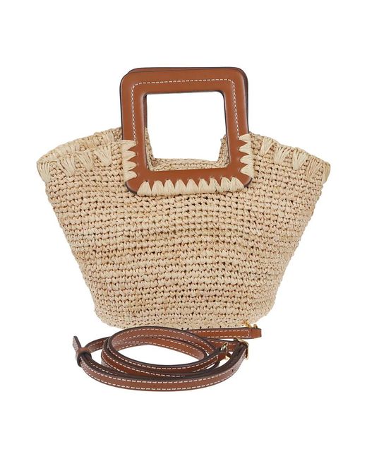 Staud Brown Raffia mini eimer tasche