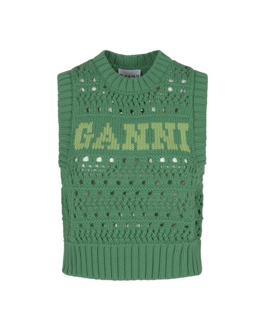 Chaleco corto de cuerda de algodón sweaters Ganni de color Green