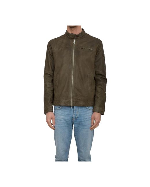 Peuterey Green Leather Jackets for men