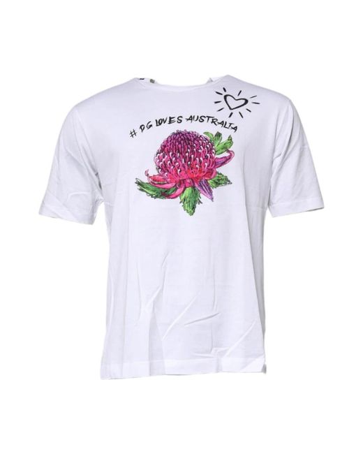 Dolce & Gabbana Blumiges Grafik-T-Shirt in White für Herren