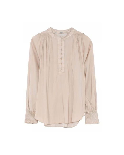 GUSTAV Natural Bluse mit smock-schetten sand