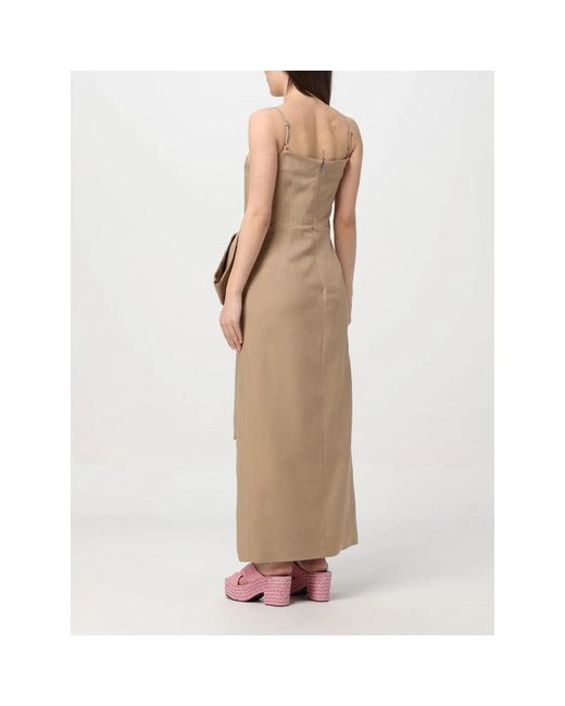 MSGM Natural Elegantes Leinen-Maxikleid Mit Schleifendetail