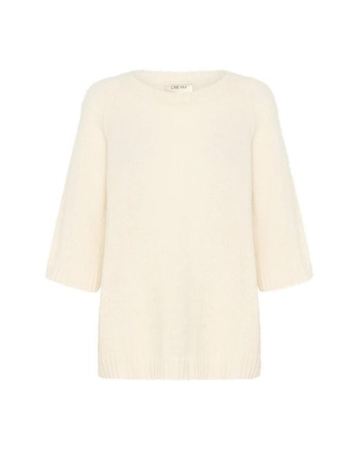 Round-Neck Knitwear Cream de color Natural