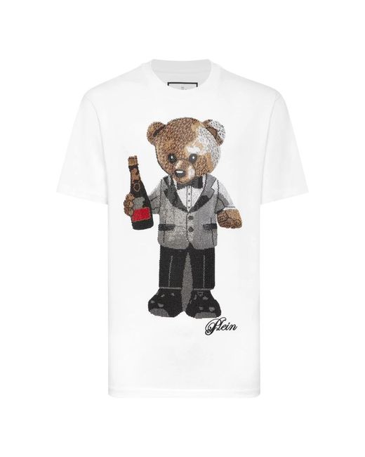 Philipp Plein Tops ,Wit ,Katoen T-Shirt Met Ronde Hals Teddybeer in het White voor heren