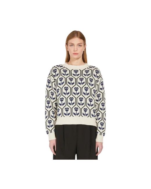 Max Mara Black Blumiger Jacquard Pullover Odeon Stil