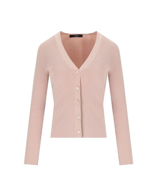Weekend by Maxmara Truien & Vesten ,Roze ,Polyester Blush Geribbelde V-Hals Vest in het Pink