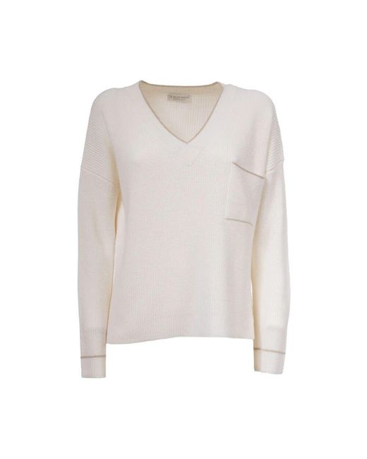 Le Tricot Perugia White Wollpullover mit brusttasche