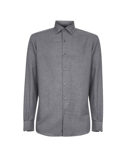 Zegna Klassiek Grijs Katoen Kasjmier Overhemd in het Gray voor heren