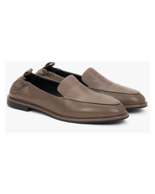ESTRO Gray Leather Loafers