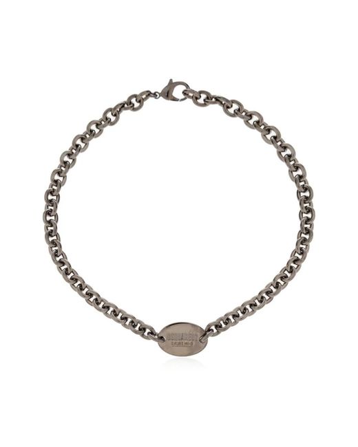 DSquared² Accessoires ,Grijs ,Logo Tag Ketting in het Metallic voor heren