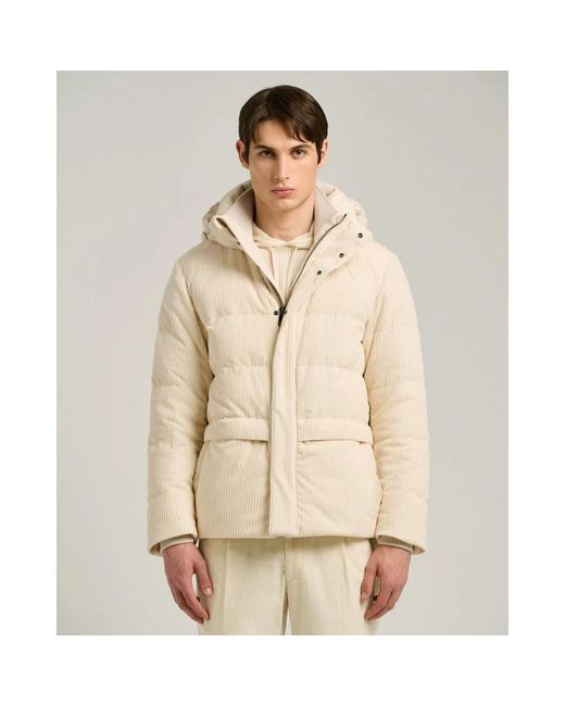 Kiton Jassen ,Gewatteerde Corduroy Hooded Bomberjack in het Natural voor heren