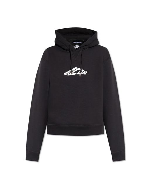 DSquared² Hoodies & Sweatvesten ,Zwart ,Katoen Bedrukte Sweatshirt in het Black