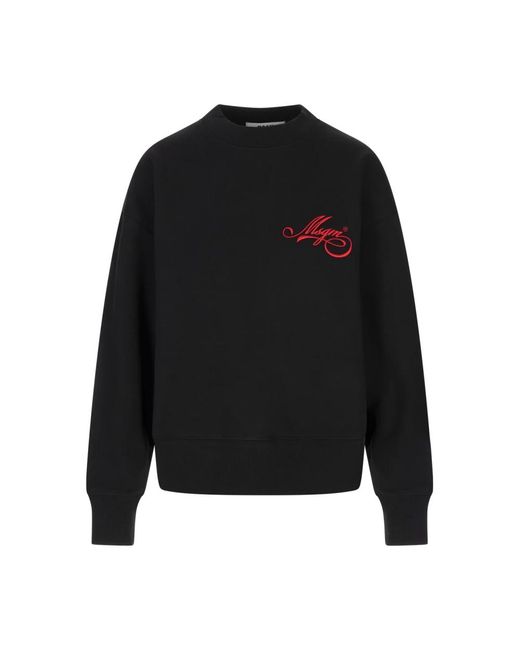 MSGM Hoodies & Sweatvesten ,Zwart ,Zwarte Crew-Neck Sweatshirt Met Geborduurd Logo in het Black