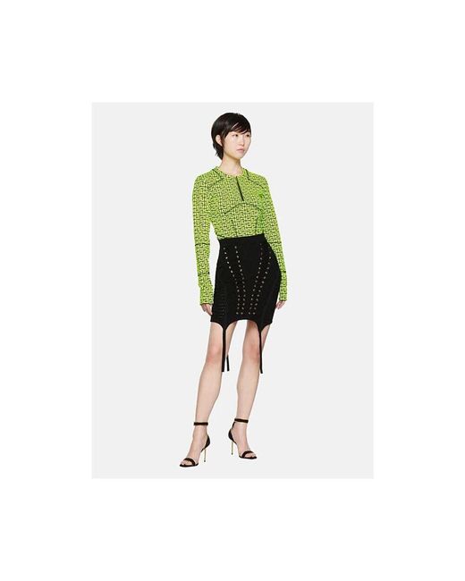 Magliette sportiva a maniche lunghe con zip e monogramma di Balmain in Green