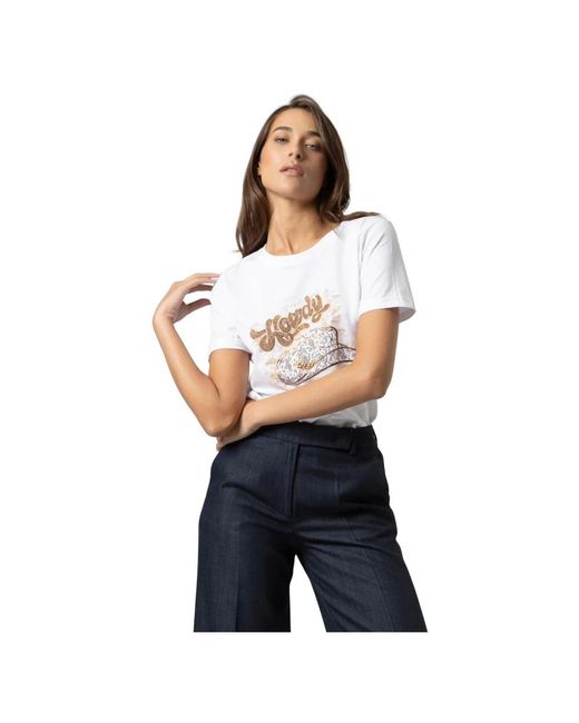 Kocca Tops ,Wit ,Leer Classic Chic T-Shirt Met Korte Mouwen En Logo in het Blue
