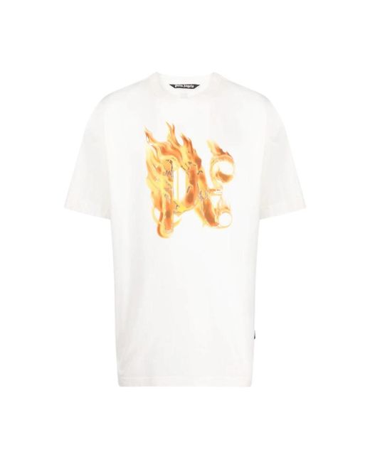 Palm Angels Weiße baumwoll-monogramm-t-shirt,weiße t-shirt mit burning pa monogramm in White für Herren