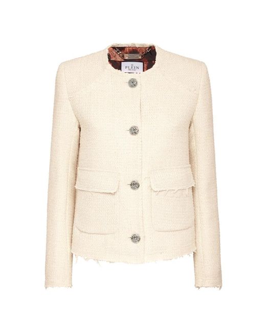 Philipp Plein Jassen ,Wit ,Tweed Tweed Jacket Ls in het Natural