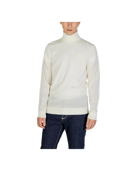 Calvin Klein Truien & Vesten ,Wit ,Wol Wol Turtle Neck Gebreide Kleding Collectie in het Gray voor heren