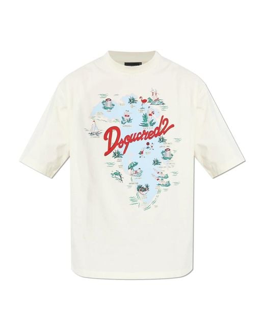DSquared² Tops ,Katoen T-Shirt Met Een Kleurrijke Print in het White voor heren