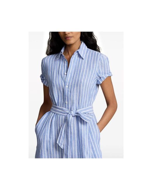 Robe-chemise ceinturée en lin à rayures Ralph Lauren en coloris Blue