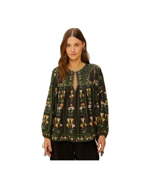 Farm Rio Green Blumenbluse mit quastendetails