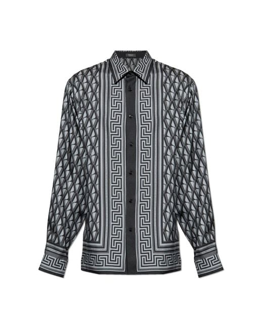 Versace Overhemden ,Grijs ,Silk Shirt in het Black voor heren