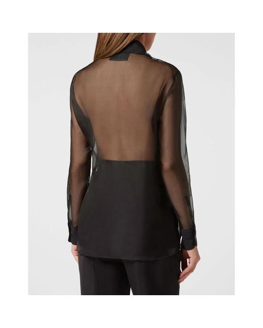 Philipp Plein Overhemden ,Zwart ,Organza Organza Regular Collar Strass Shirt in het Black