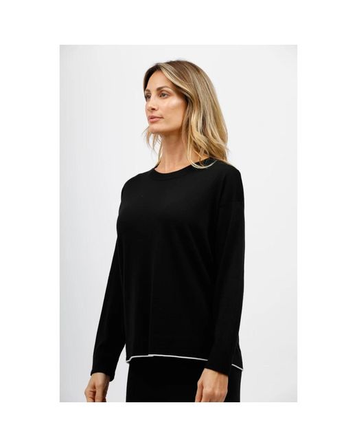 Alpha Studio Truien & Vesten ,Zwart ,Bootnek Top Met Onderste Zoom in het Black