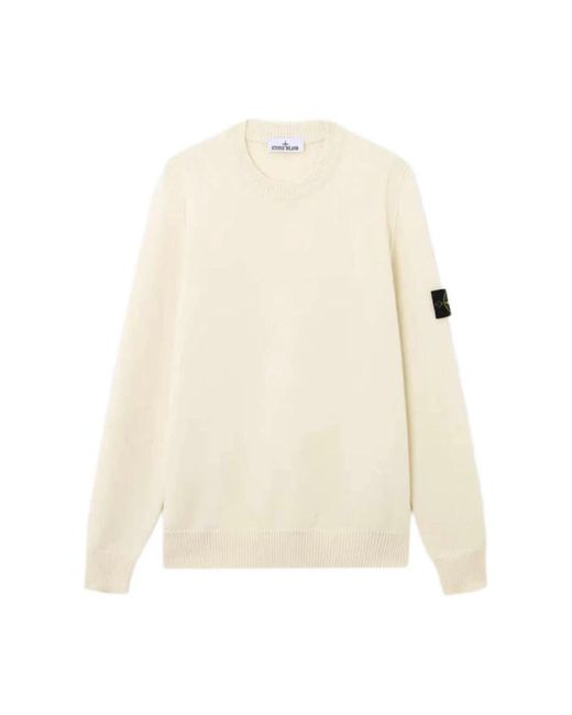 Stone Island White Round-Neck Knitwear for men