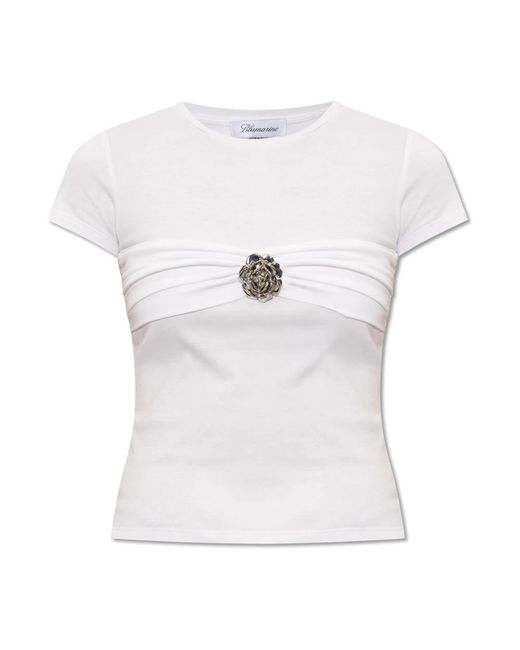 Blumarine White T-shirt mit rosenbrosche