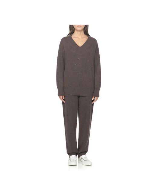 Brunello Cucinelli Brown V-Neck Knitwear