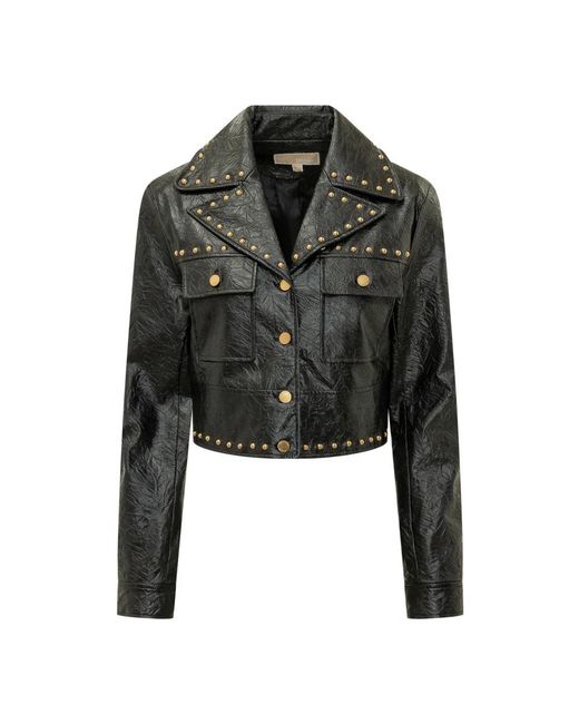 Michael Kors Studded Faux Leather Biker Jacket in het Black