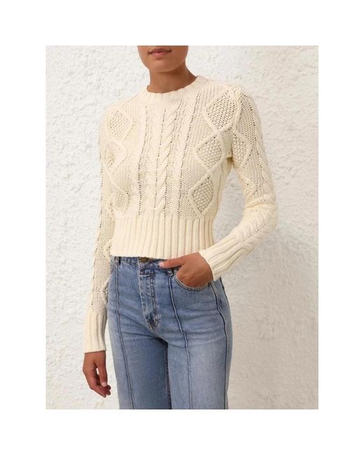 Zimmermann Natural Cremefarbener Zopfmuster-Pullover