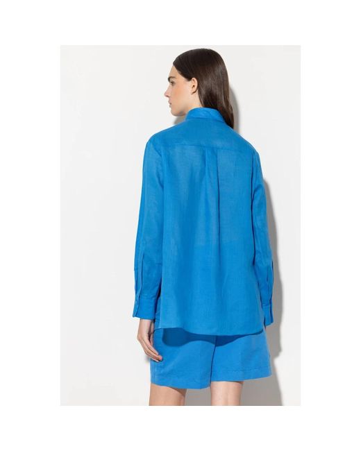 Luisa Cerano Blue Blaue sommerbluse mit brusttaschen