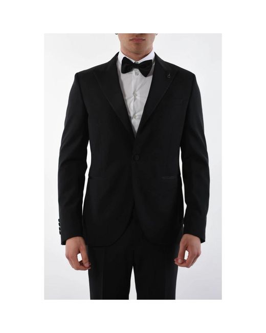 Paoloni Black Single Breasted Suits for men
