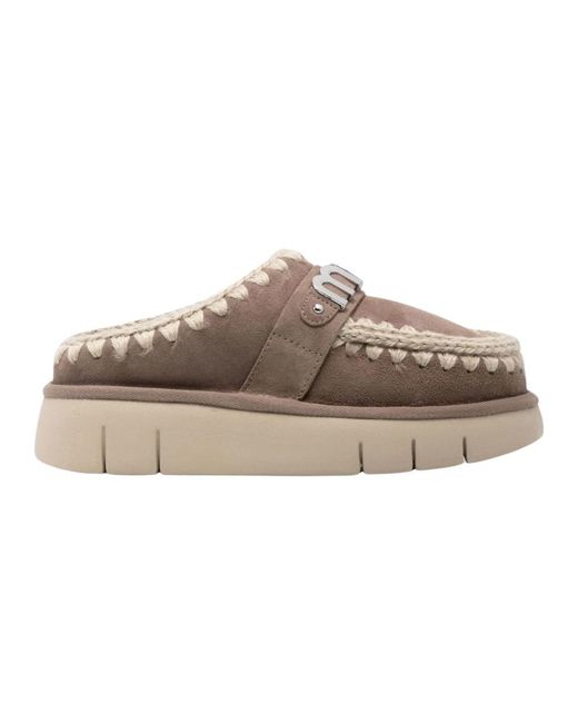 Mou Schoenen ,Grijs ,Leer Grijze Shearling Slip-On Platte Schoenen in het Gray