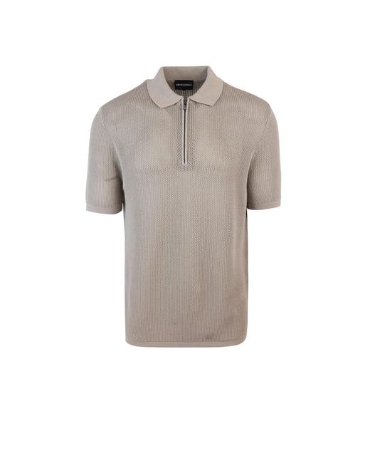 Emporio Armani Mesh polo zip tee in Gray für Herren