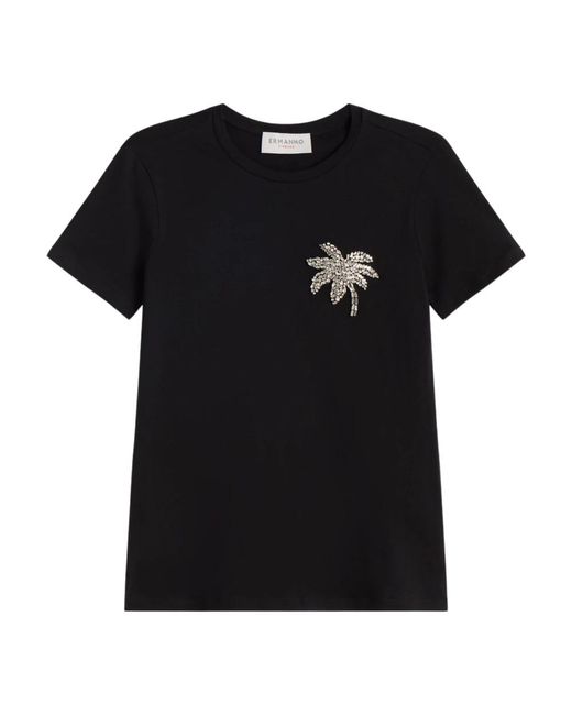 T-shirt con palma in strass di Ermanno Scervino in Black