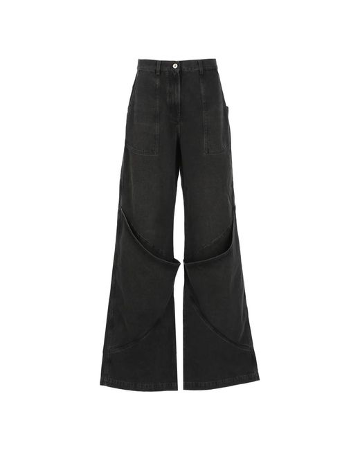 The Attico Zwarte Katoenen Broek Met Riemlussen in het Black