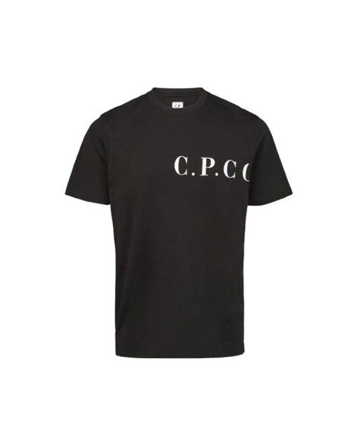 C P Company Logo-Print Schwarzes Baumwoll-T-Shirt in Black für Herren