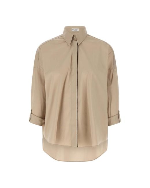 Brunello Cucinelli Overhemden ,Katoen Stretch Katoen Poplin Overhemd in het Natural