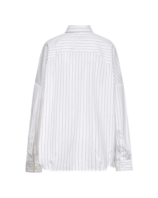 Dries Van Noten Overhemden ,Katoen Blauw Gestreept Kimono Mouw Shirt in het White