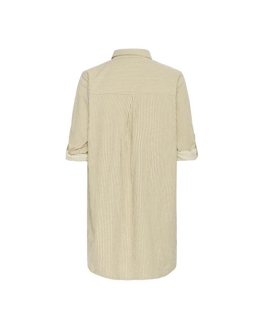 Kaffe Kleedjes ,Veelkleurig ,Katoen Gestreepte Shirt Tuniek Chincilla Wit in het Natural