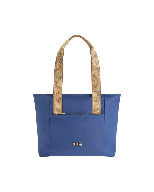 Alviero Martini 1A Classe Blue Blau Geo Map Shopper Tasche