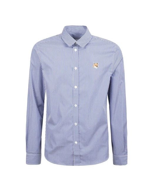 Maison Kitsuné Gestreiftes Popeline-Hemd Mit Fox Head in Blue für Herren