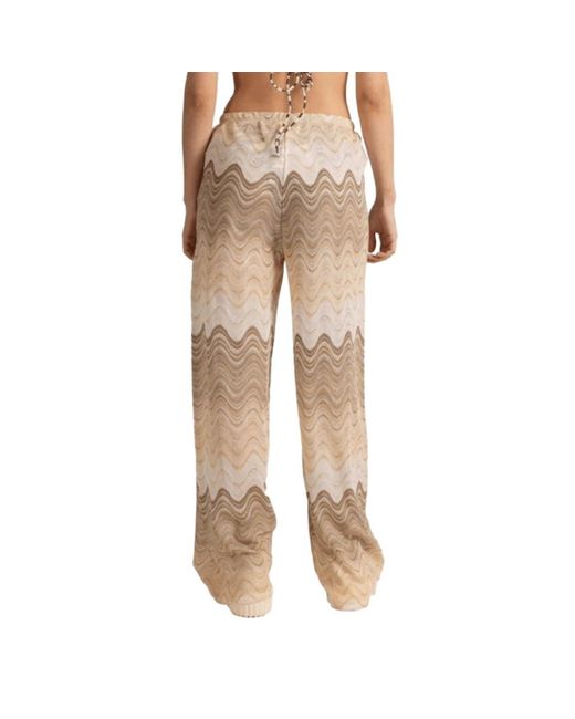 Mc2 Saint Barth Natural Strukturierte Chevron-Strick Weitbeinige Hose