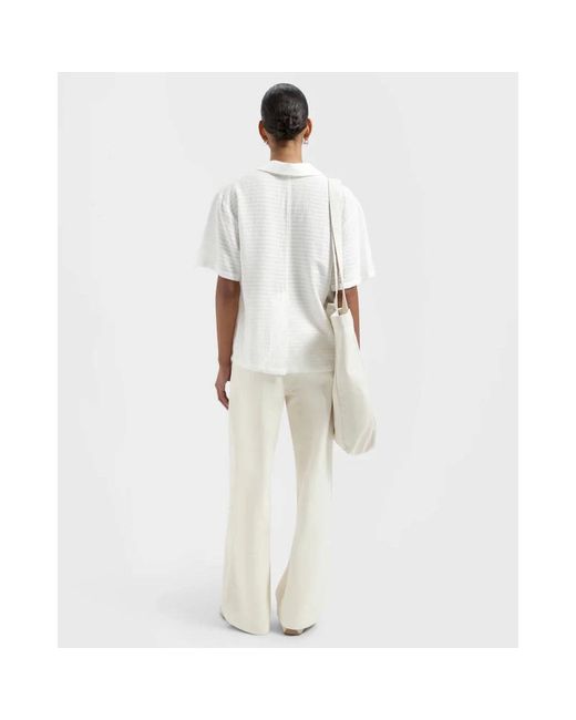 Olaf Hussein Overhemden ,Wit ,Nylon Camp Shirt Korte Mouw Blouse in het White