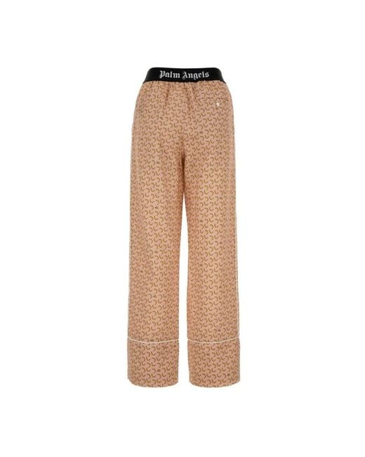Palm Angels Natural Bedruckte leinenhose mit weitem bein