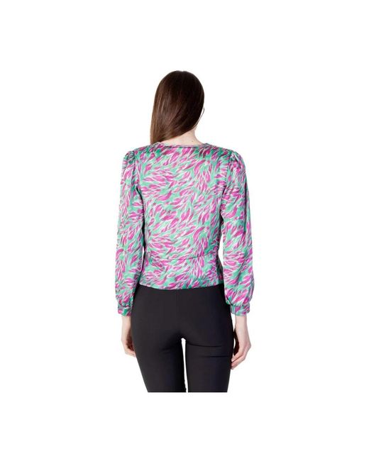 Rinascimento Blue Bedruckte v-ausschnitt bluse mit langen ärmeln