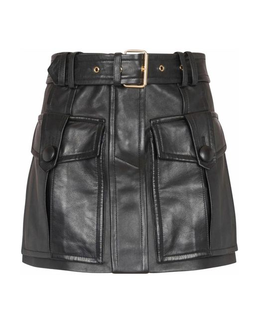 Balmain Rokken ,Zwart ,Leer Korte Lamsvacht Rok in het Black